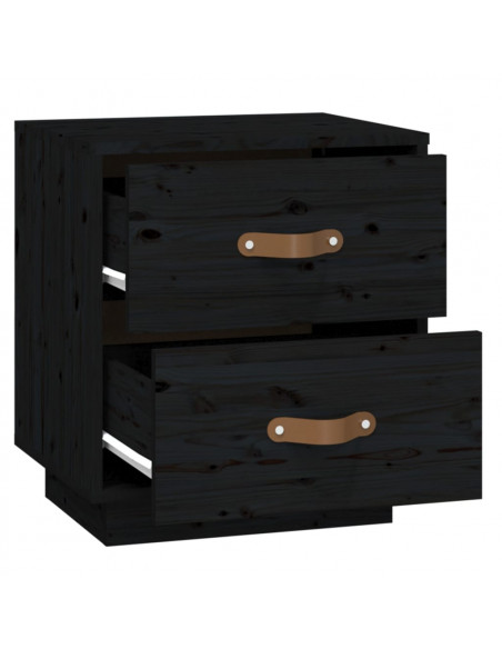 Comodino Nero 40x34x45 cm in Legno Massello di Pino