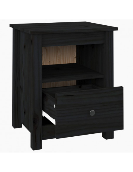 Comodino Nero 40x35x49 cm in Legno Massello di Pino
