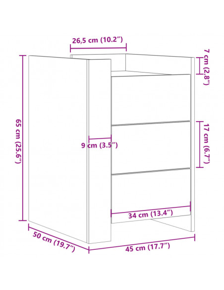 Comodino Nero 45x50x65 cm in Legno Multistrato