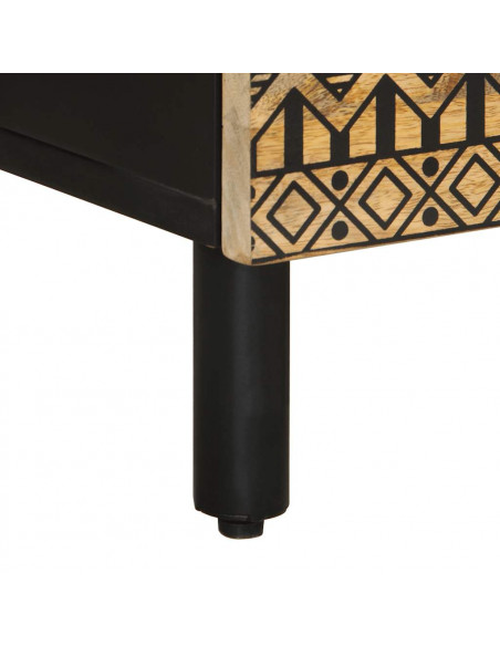 Comodino Nero 50x33x60 cm in Legno Massello di Mango Grezzo