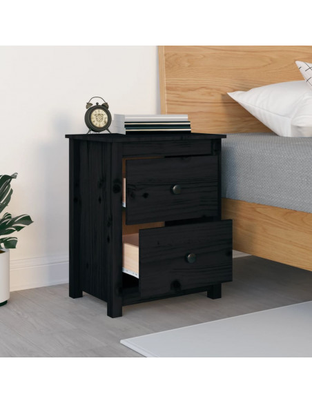 Comodino Nero 50x35x61,5 cm in Legno Massello di Pino