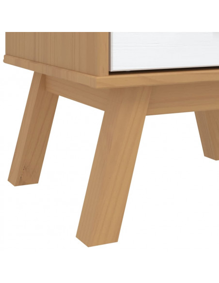 Comodino OLDEN Bianco e Marrone in Legno Massello di Pino