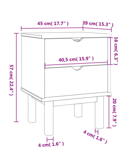 Comodino OTTA Marrone e Grigio 45x39x57 cm in Legno di Pino