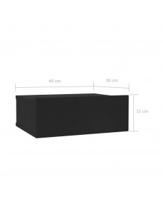 Comodino Pensile Nero 40x30x15 cm in Legno Multistrato