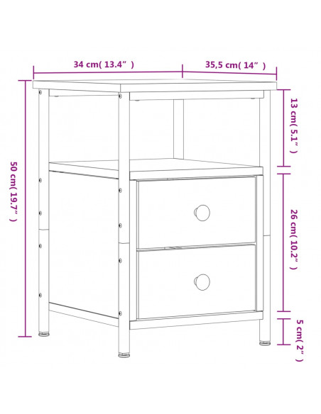 Comodino Rovere Fumo 34x35,5x50 cm in Legno Multistrato