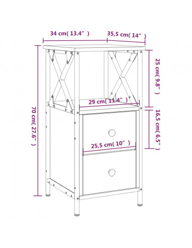 Comodino Rovere Fumo 34x35,5x70 cm in Legno Multistrato