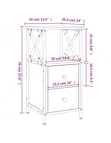 Comodino Rovere Fumo 34x35,5x70 cm in Legno Multistrato