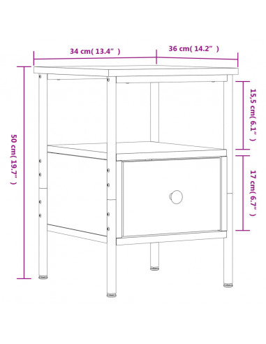 Comodino Rovere Fumo 34x36x50 cm in Legno Multistrato