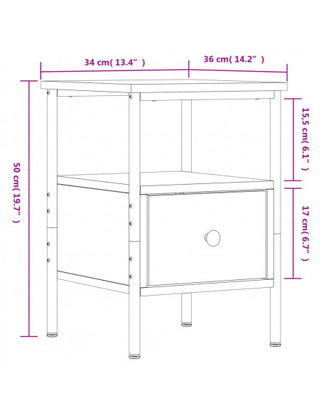 Comodino Rovere Fumo 34x36x50 cm in Legno Multistrato