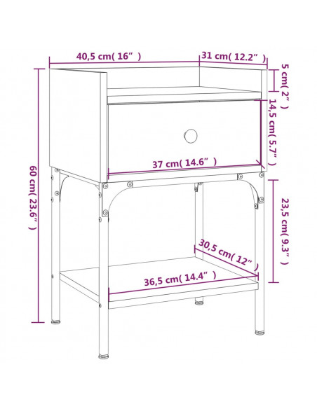 Comodino Rovere Fumo 40,5x31x60 cm in Legno Multistrato