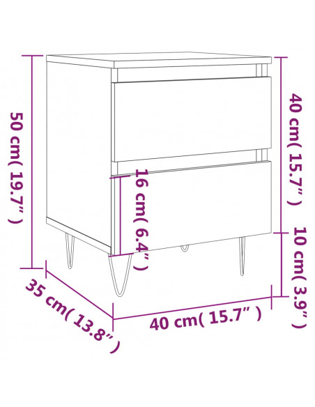 Comodino Rovere Fumo 40x35x50 cm in Legno Multistrato