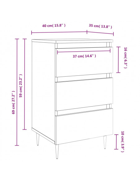 Comodino Rovere Fumo 40x35x69 cm in Legno Multistrato