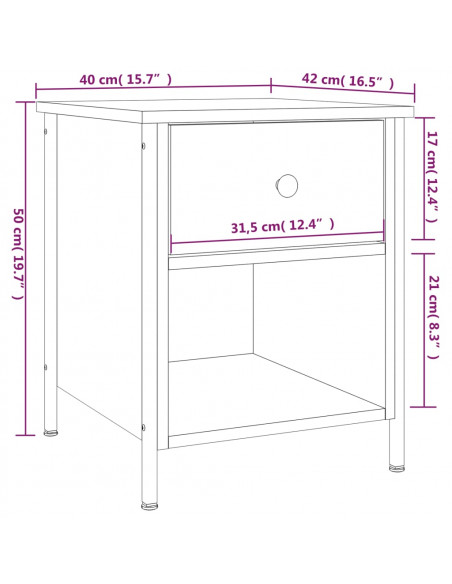 Comodino Rovere Fumo 40x42x50 cm Legno Multistrato