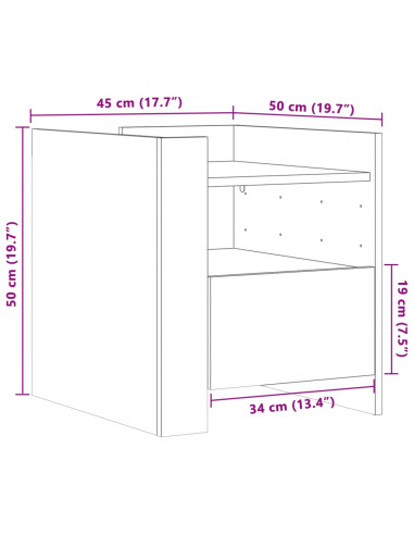 Comodino Rovere Fumo 45x50x50 cm in Truciolato