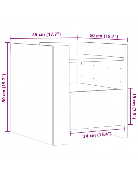 Comodino Rovere Fumo 45x50x50 cm in Truciolato