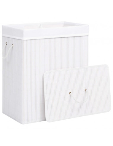 Cesto Portabiancheria in Bambù a 2 Sezioni Bianco 100 L