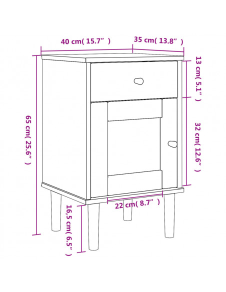 Comodino SENJA Aspetto Rattan Bianco 40x35x65 cm in Legno Pino