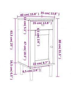 Comodino SENJA Aspetto Rattan Bianco 40x35x80 cm in Legno Pino