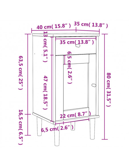 Comodino SENJA Aspetto Rattan Bianco 40x35x80 cm in Legno Pino