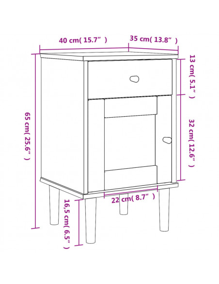 Comodino SENJA Aspetto Rattan Marrone 40x35x65 cm in Legno Pino