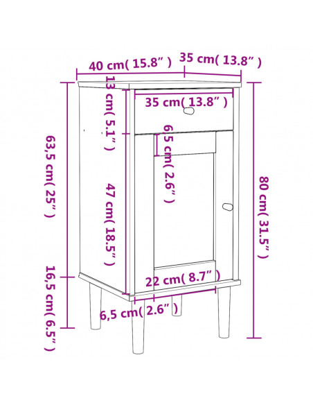 Comodino SENJA Aspetto Rattan Marrone 40x35x80 cm in Legno Pino