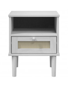 Comodino SENJA Bianco Aspetto Rattan 40x35x48 cm in Legno Pino