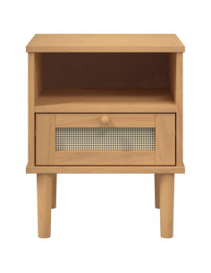 Comodino SENJA Marrone Aspetto Rattan 40x35x48 cm in Legno Pino