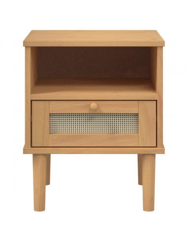 Comodino SENJA Marrone Aspetto Rattan 40x35x48 cm in Legno Pino
