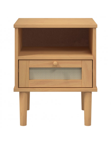 Comodino SENJA Marrone Aspetto Rattan 40x35x48 cm in Legno Pino