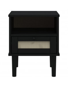 Comodino SENJA Nero Aspetto Rattan 40x35x48 cm in Legno di Pino