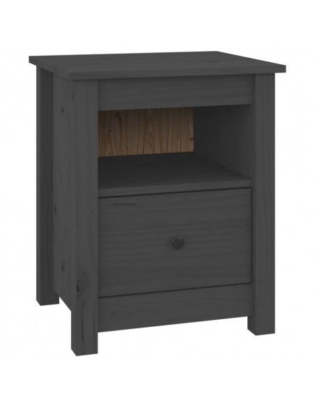 Comodino Grigio 40x35x49 cm in Legno Massello di Pino