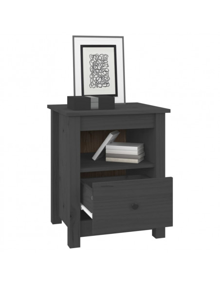 Comodino Grigio 40x35x49 cm in Legno Massello di Pino