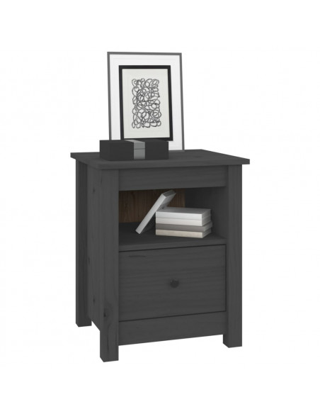 Comodino Grigio 40x35x49 cm in Legno Massello di Pino