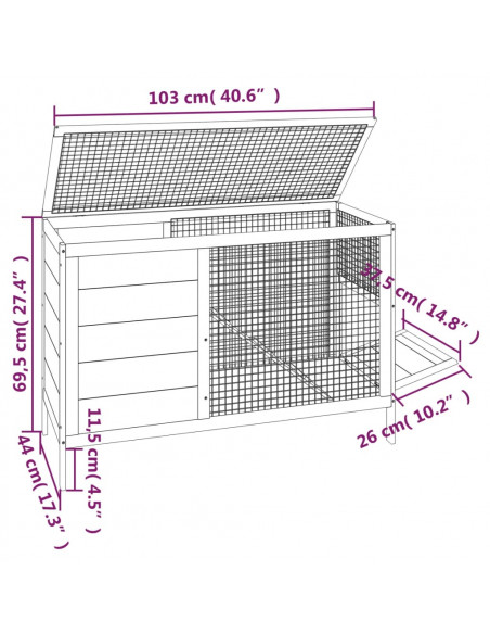 Conigliera Marrone 103x44x69,5 cm in Legno Massello di Pino