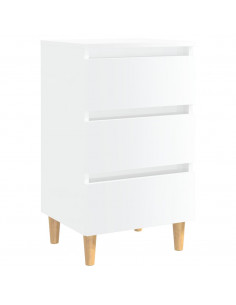 Comodino con Gambe in Legno Massello Bianco Lucido 40x35x69 cm 2