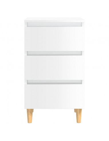Comodino con Gambe in Legno Massello Bianco Lucido 40x35x69 cm