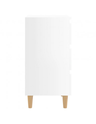 Comodino con Gambe in Legno Massello Bianco Lucido 40x35x69 cm