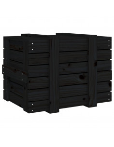 Contenitore Portaoggetti Nero 58x40,5x42 cm Legno Massello Pino