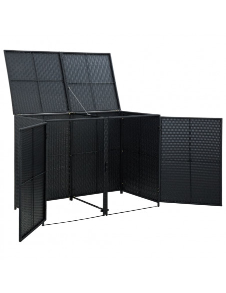Copribidone Doppio per Spazzatura Polyrattan Nero 148x80x111 cm