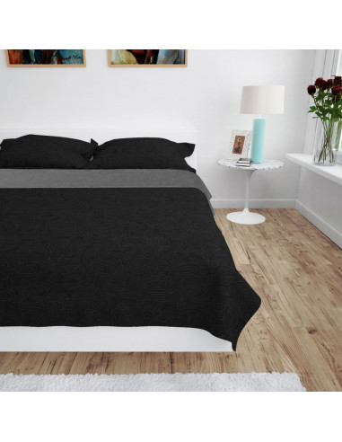 Copriletto Double-Face Trapuntato 230x260 cm Grigio e Nero