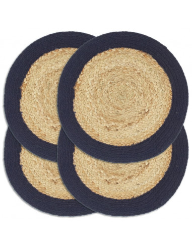 Tovagliette 4 pz Naturale e Blu Marino 38 cm in Juta e Cotone