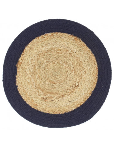 Tovagliette 4 pz Naturale e Blu Marino 38 cm in Juta e Cotone