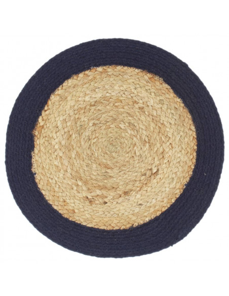 Tovagliette 4 pz Naturale e Blu Marino 38 cm in Juta e Cotone