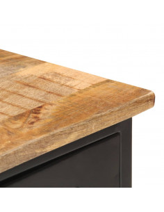 Credenza 110x30x65 cm in Massello di Mango Grezzo e Acciaio