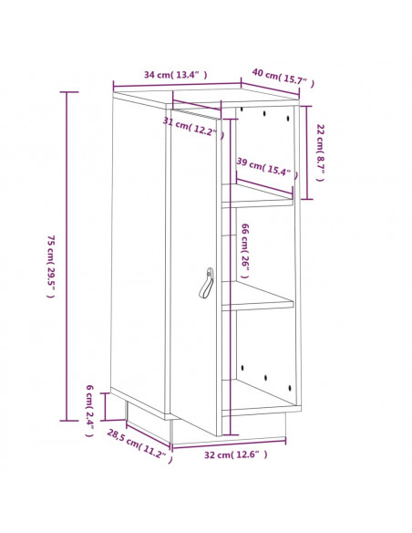 Credenza 34x40x75 cm in Legno Massello di Pino