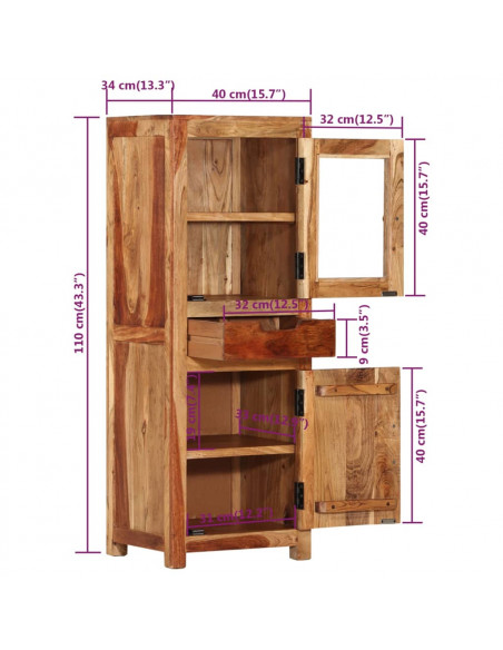 Credenza 40x34x110 cm in Legno Massello d'Acacia