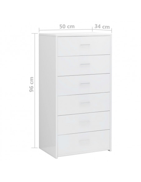 Credenza 6 Cassetti Bianco Lucido 50x34x96 cm Legno Multistrato