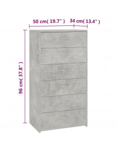 Credenza 6 Cassetti Grigio Cemento 50x34x96cm Legno Multistrato