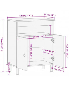 Credenza 60x33x75 cm in Legno Massello di Mango