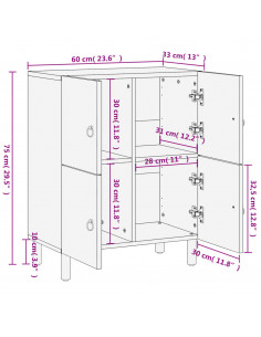 Credenza 60x33x75 cm in Legno Massello di Mango